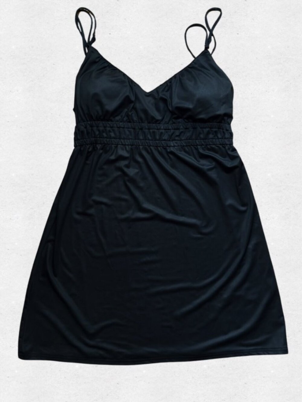 Y2K Vintage Faux Leather Black Mini Dress Chesley Large Stretchy Waist Goth